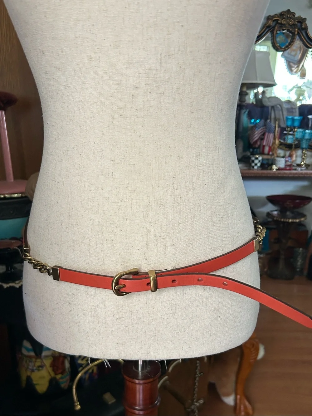 Burnt Orange Leather Chain-Detail Belt
